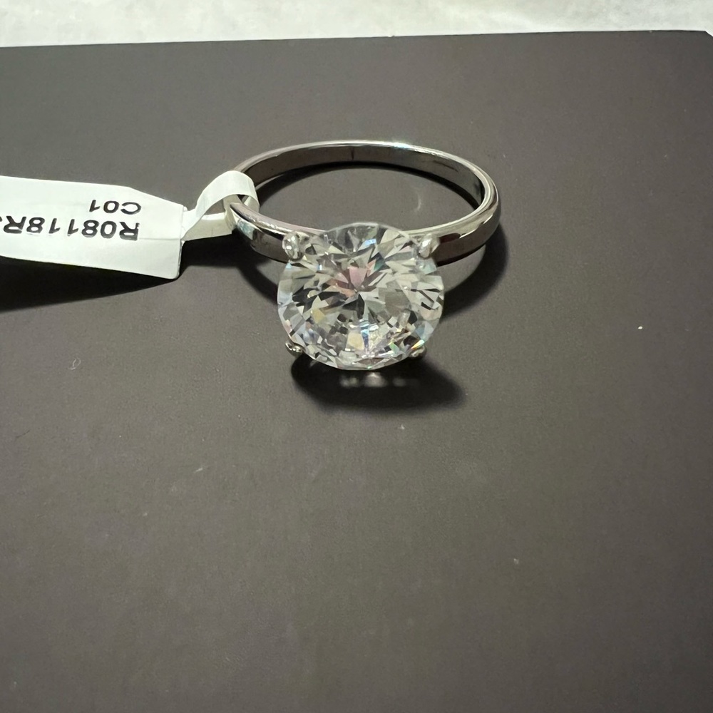 Rhodium Plated Size 9 cubic Zirconia Solitaire Ring